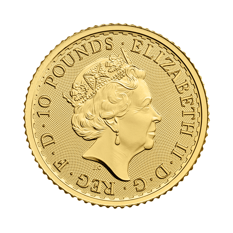 1/10 troy ounce gouden munt Britannia achterkant