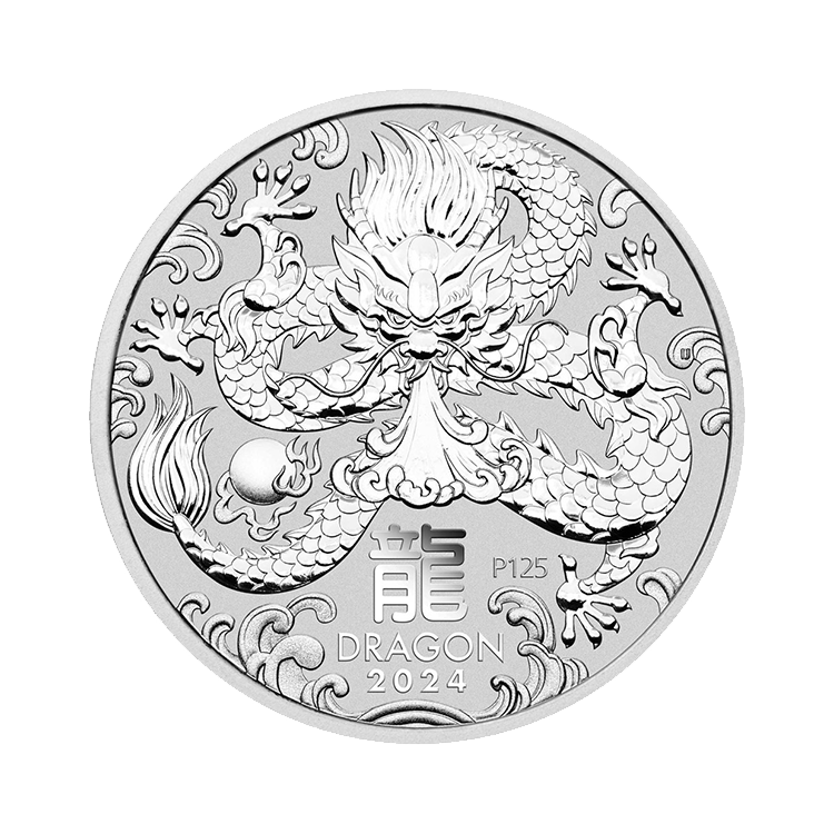 1 troy ounce zilveren Lunar munt Year of the Dragon 2024 voorkant
