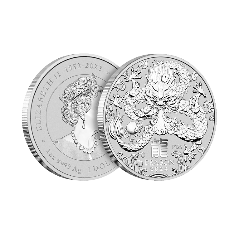 1 troy ounce zilveren Lunar munt Year of the Dragon 2024 perspectief 2