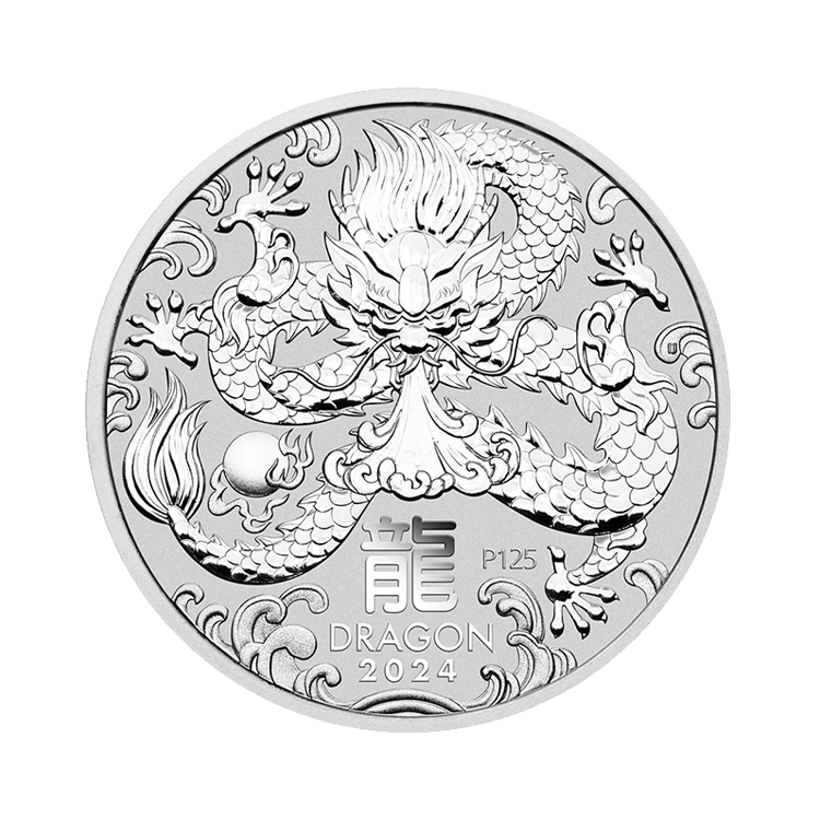 1/2 troy ounce zilveren Lunar munt Year of the Dragon 2024 voorkant