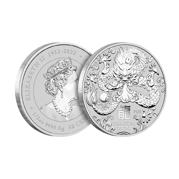 1/2 troy ounce zilveren Lunar munt Year of the Dragon 2024 perspectief 2