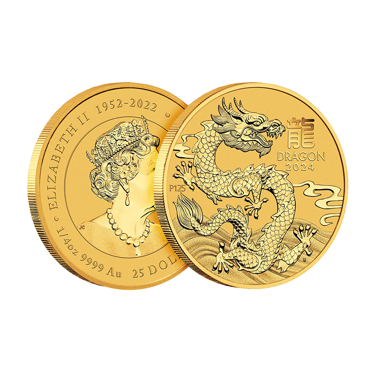 1/4 troy ounce gouden Lunar munt Year of the Dragon 2024 perspectief 2