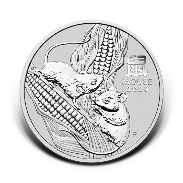 1 troy ounce zilveren Lunar munt Year of the Mouse 2020 voorkant