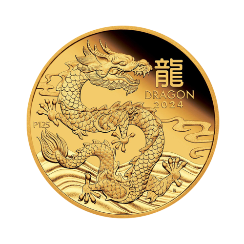 1 troy ounce gold coin Lunar Year of the Dragon 2024 Proof front