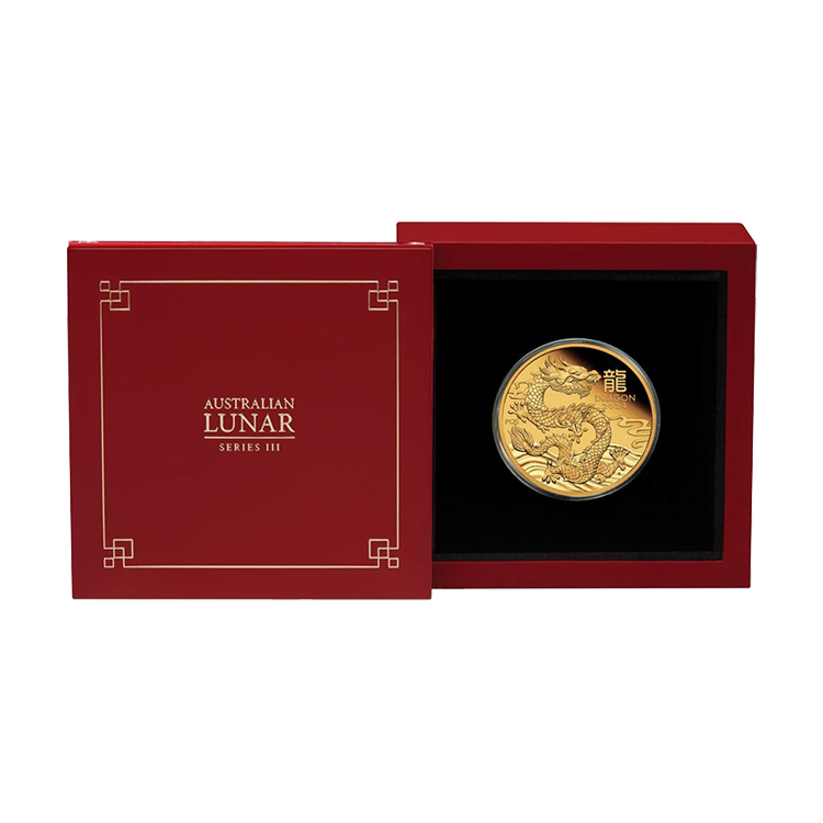 1 troy ounce gold coin Lunar Year of the Dragon 2024 Proof angle 2