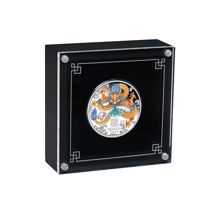 1 troy ounce silver coin Lunar 2024 proof coloured angle 2