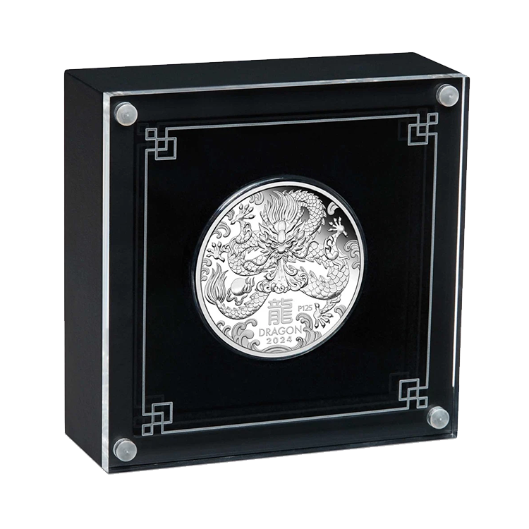1 troy ounce silver coin Lunar 2024 proof angle 1