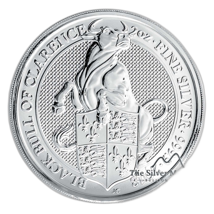 2 Troy ounce zilveren munt Queens Beasts Black Bull 2018 voorkant