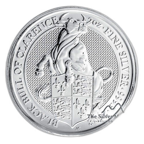 2 Troy ounce zilveren munt Queens Beasts Black Bull 2018 voorkant