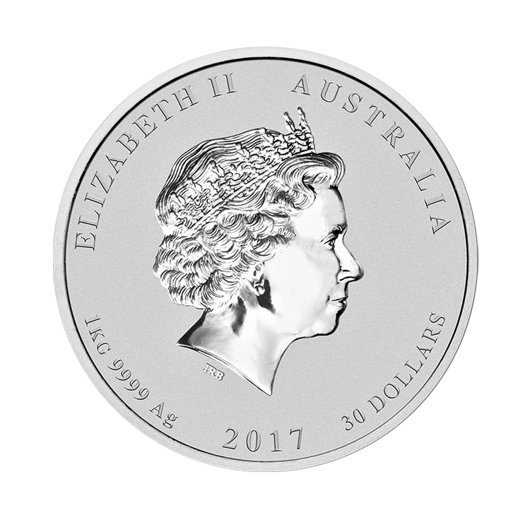 1 kilo zilveren Lunar munt Year of the Rooster 2017 achterkant