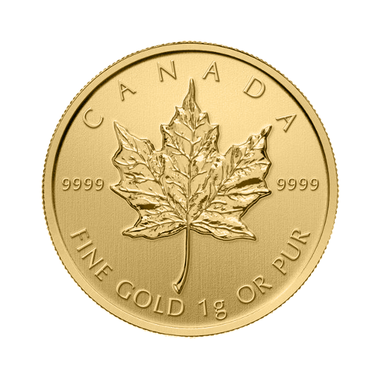 1 gram gouden Maple Leaf munt voorkant