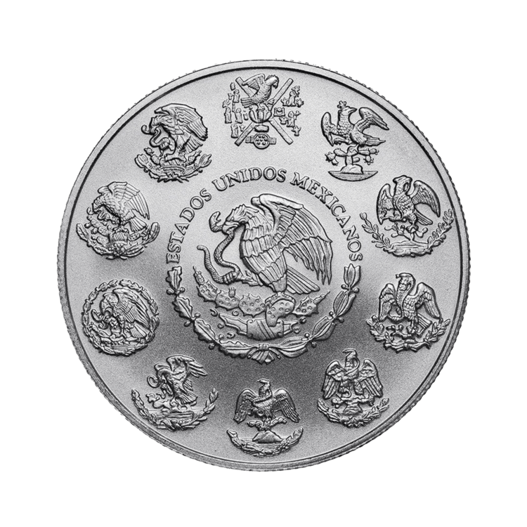 1 troy ounce zilveren Mexican Libertad munt achterkant