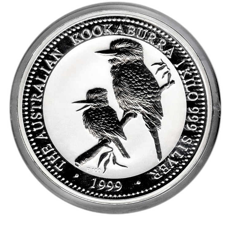 1 kilo zilveren Kookaburra munt 2001 voorkant