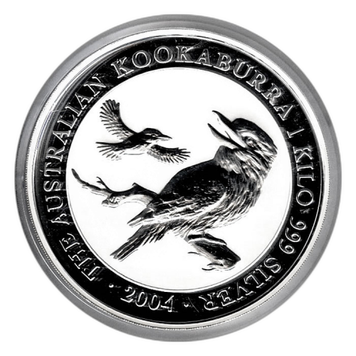 1 kilo zilveren Kookaburra munt 2004 voorkant