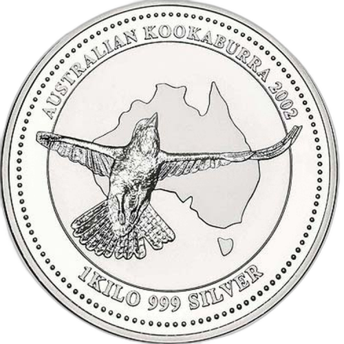 1 kilo zilveren Kookaburra munt 2002 voorkant