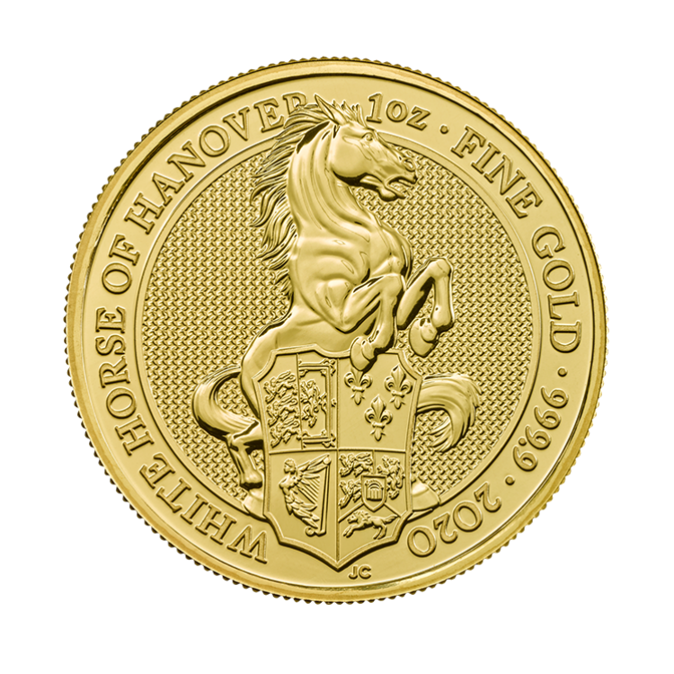 1 troy ounce gouden Queen's Beasts White Horse of Hanover 2020 voorkant