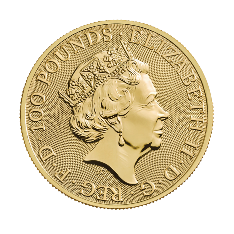1 troy ounce gouden Queen's Beasts White Lion of Mortimer 2020 achterkant