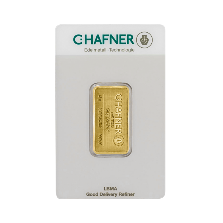 C. Hafner goudbaar 5 gram voorkant