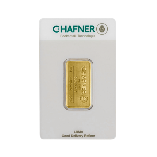 Voorzijde C. Hafner goudbaar 10 gram
