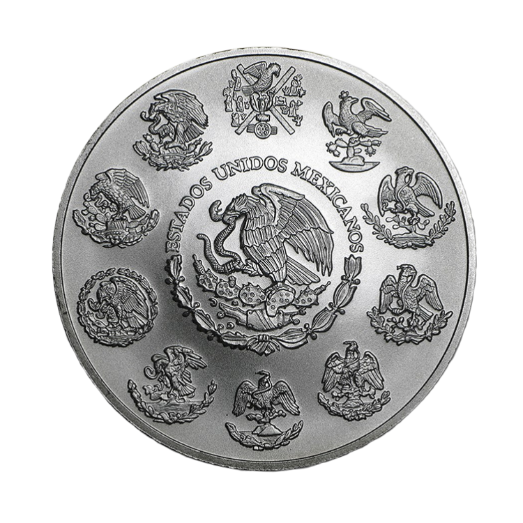 2 troy ounce zilveren munt Mexican Libertad circulated achterkant