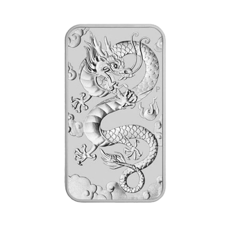 1 troy ounce zilveren muntbaar Rectangular Dragon 2019 voorkant