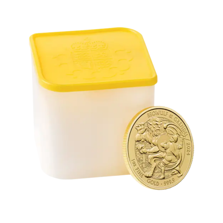 1 troy ounce gouden Beowulf &amp; Grendel 2024 munt perspectief 1