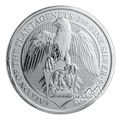 2 troy ounce zilveren munt Queens Beasts Falcon of the Plantagenets 2019 voorkant