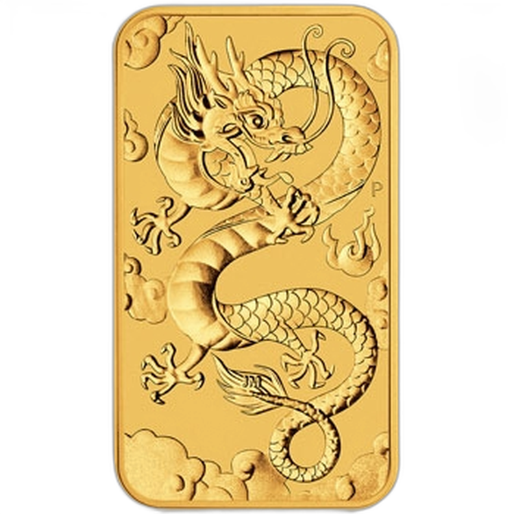 1 troy ounce gouden muntbaar Rectangular Dragon 2019 voorkant