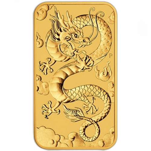 1 troy ounce gouden muntbaar Rectangular Dragon 2019 voorkant
