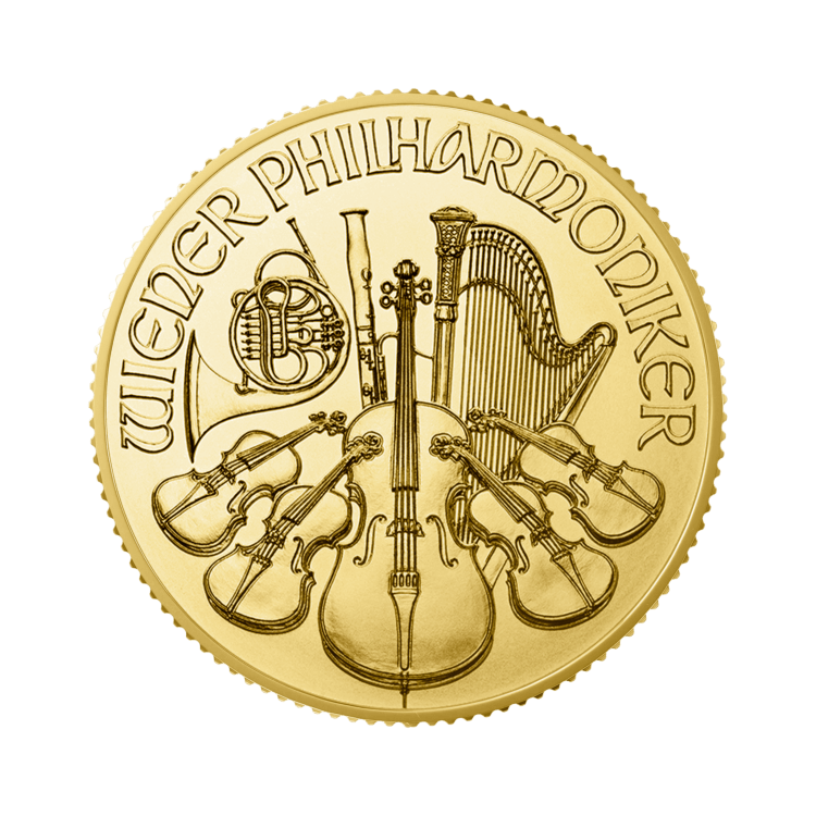 1/4 troy ounce gouden munt Philharmoniker voorkant