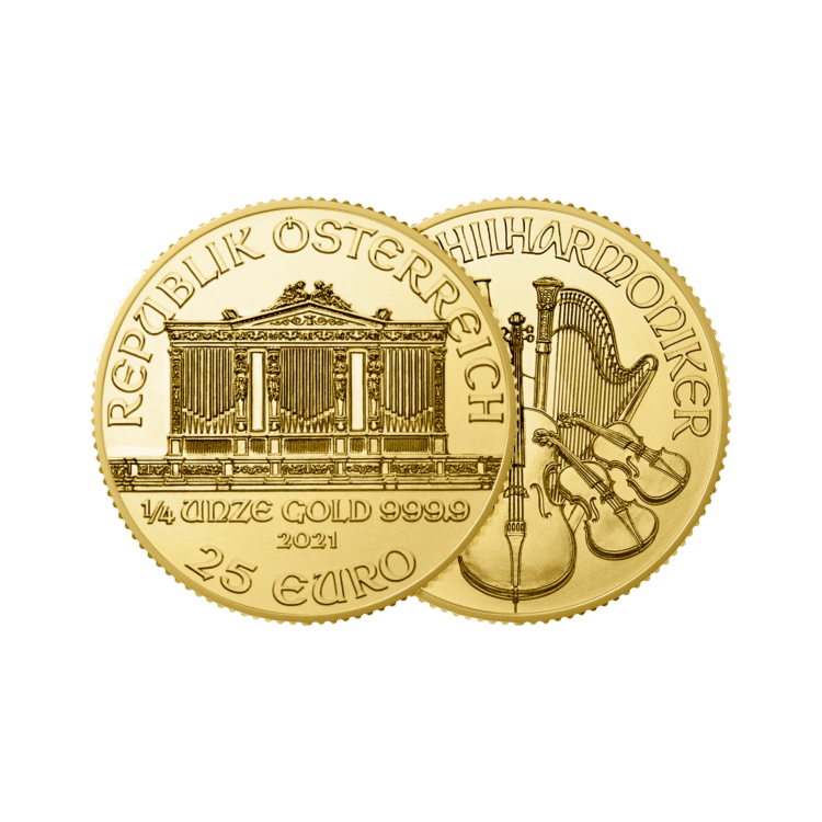 1/4 troy ounce gouden munt Philharmoniker perspectief 1