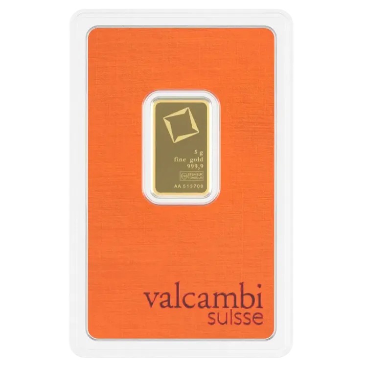 Goudbaar 5 gram Valcambi voorkant