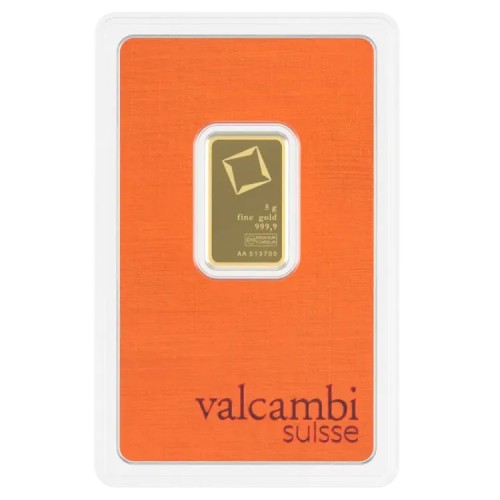 Goudbaar 5 gram Valcambi voorkant