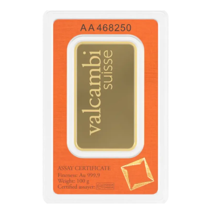 Serienummer 100 gram Valcambi goudbaar