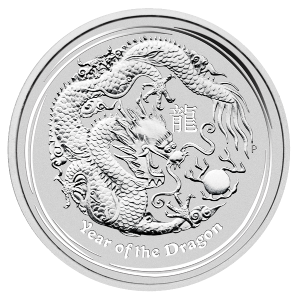 1 troy ounce zilveren Lunar munt Year of the Dragon 2012 achterkant