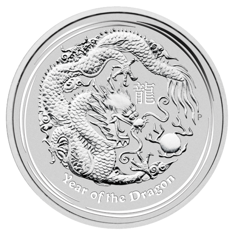 1 troy ounce zilveren Lunar munt Year of the Dragon 2012 achterkant