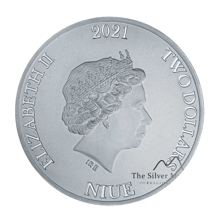 Achterzijde zilveren Bitcoin munt