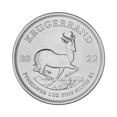 Voorkant 1 troy ounce zilveren Krugerrand munt