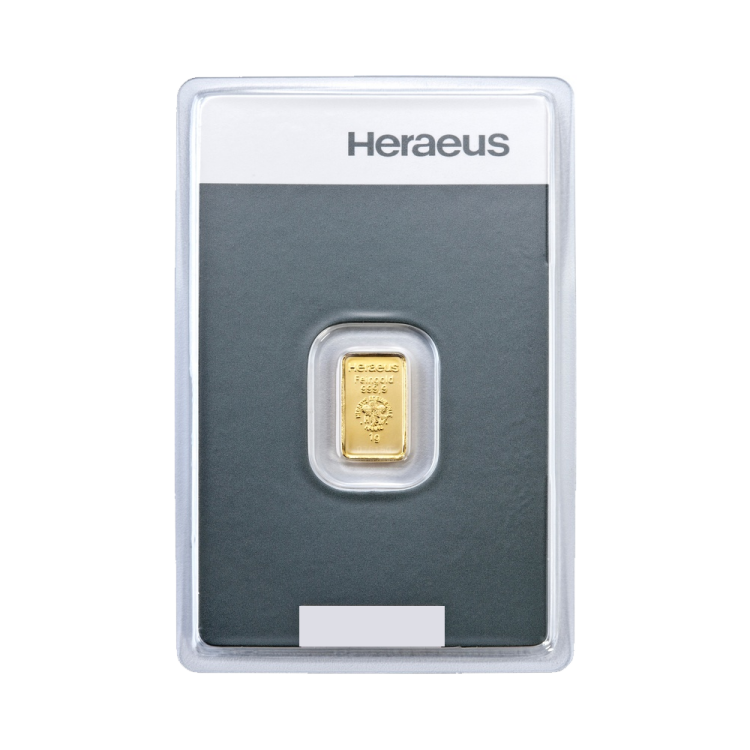 1 gram goudbaar Heraeus voorkant