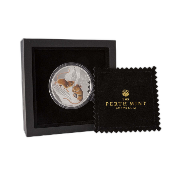1 Troy ounce silver coin Lunar Year of the Mouse 2020 colored front