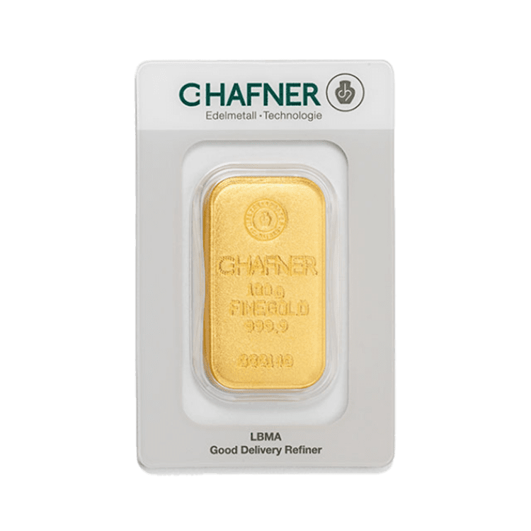 C. Hafner goudbaar 100 gram met certificaat