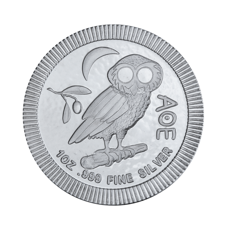 1 troy ounce zilveren Athenian Owl munt voorkant