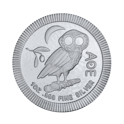 1 troy ounce zilveren Athenian Owl munt voorkant