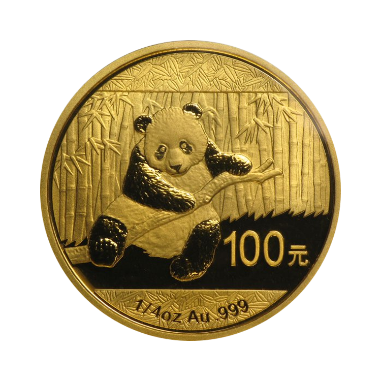 1/4 troy ounce gouden Panda munt voorkant