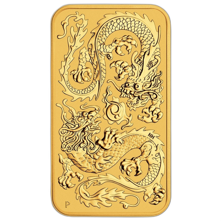 1 troy ounce gouden muntbaar Rectangular Dragon 2020 voorkant