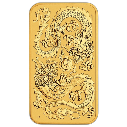 1 troy ounce gouden muntbaar Rectangular Dragon 2020 voorkant