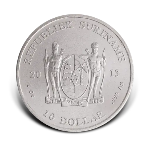 1 troy ounce zilveren Suriname munt 2013 voorkant