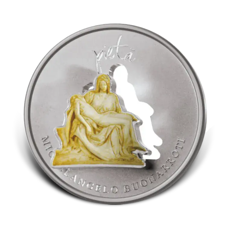 1 troy ounce zilveren munt Devine Sculptures Michelangelo Pieta 2013 achterkant