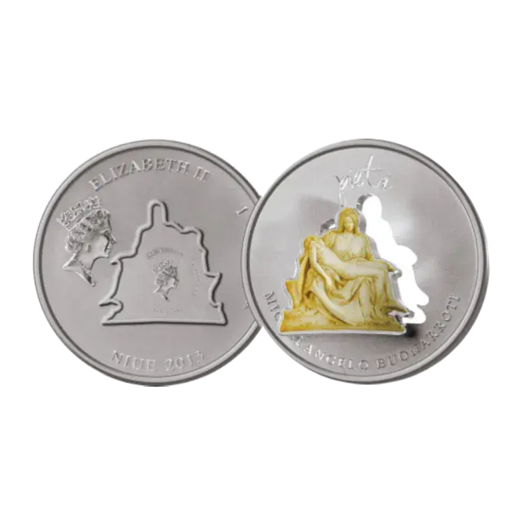 1 troy ounce zilveren munt Devine Sculptures Michelangelo Pieta 2013 perspectief 2