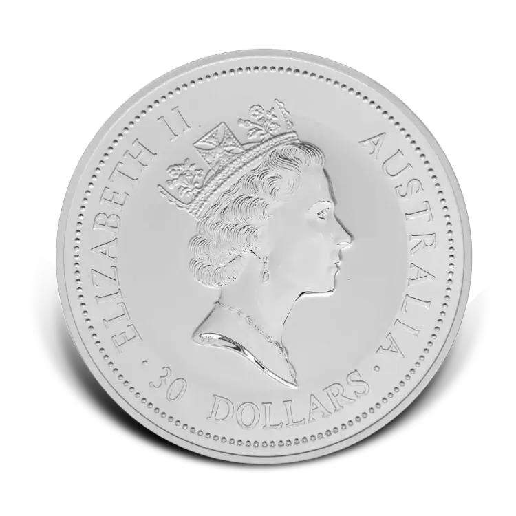 1 kilo zilveren Kookaburra munt 1998 perspectief 1
